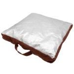 Svejsepude 50x50x8 cm med brun okselæder på én side og aluminiums coatet fiberglas på den anden